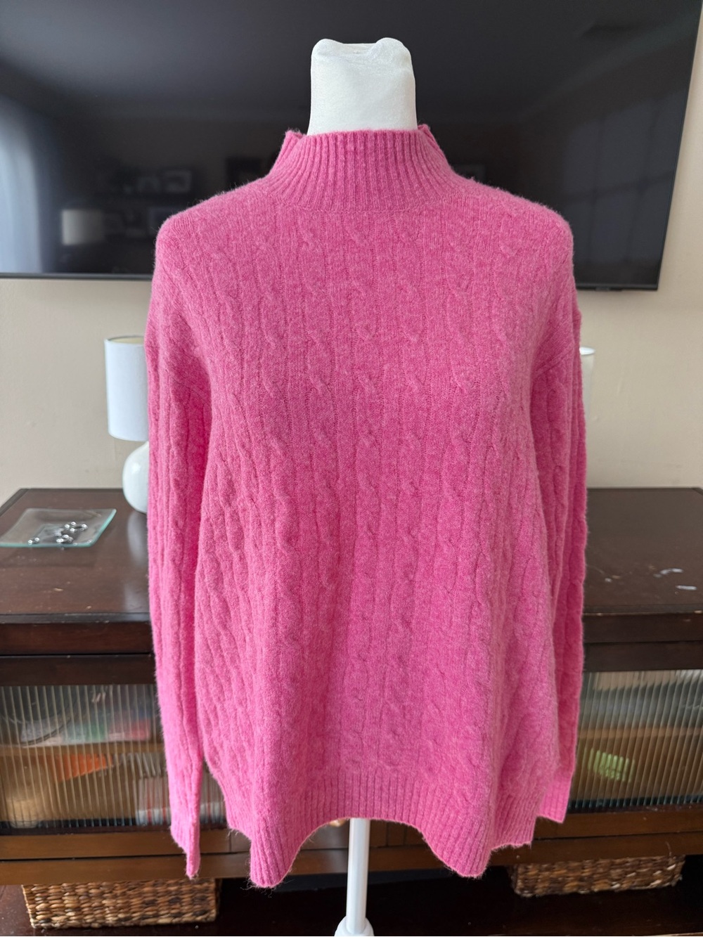 J. Crew Extra Soft Pink Cable Mock Neck Sweater